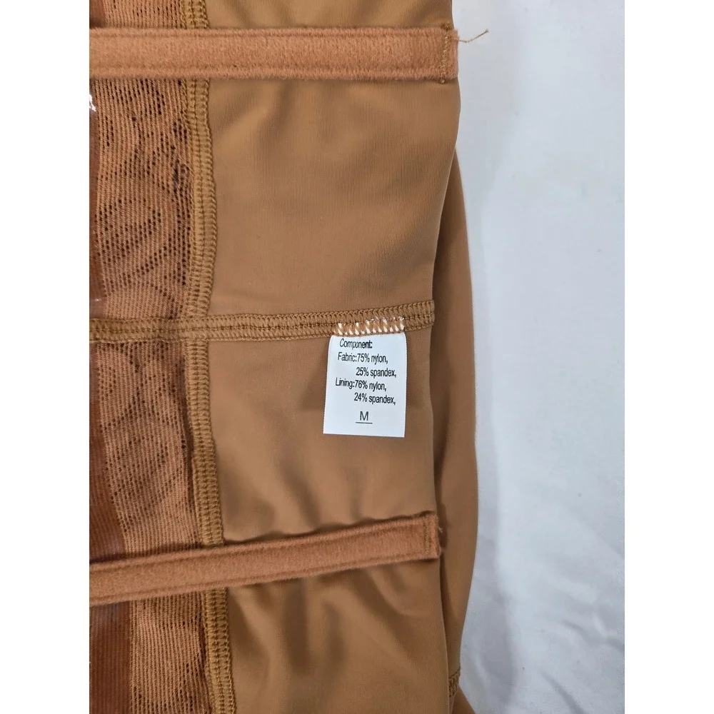 Womens High Waist Tummy Control Butt Lift Shapewear Shorts Tan Brown Lace Size M